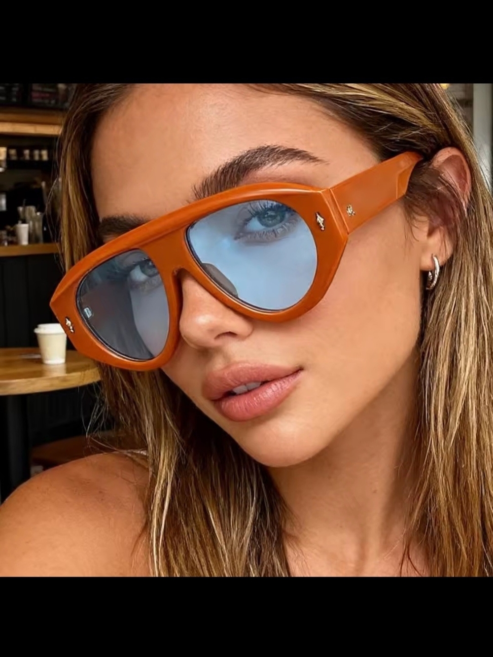 Women’s Orange Frame Sunglasses with Light Blue Lenses - Fashion Eyewear